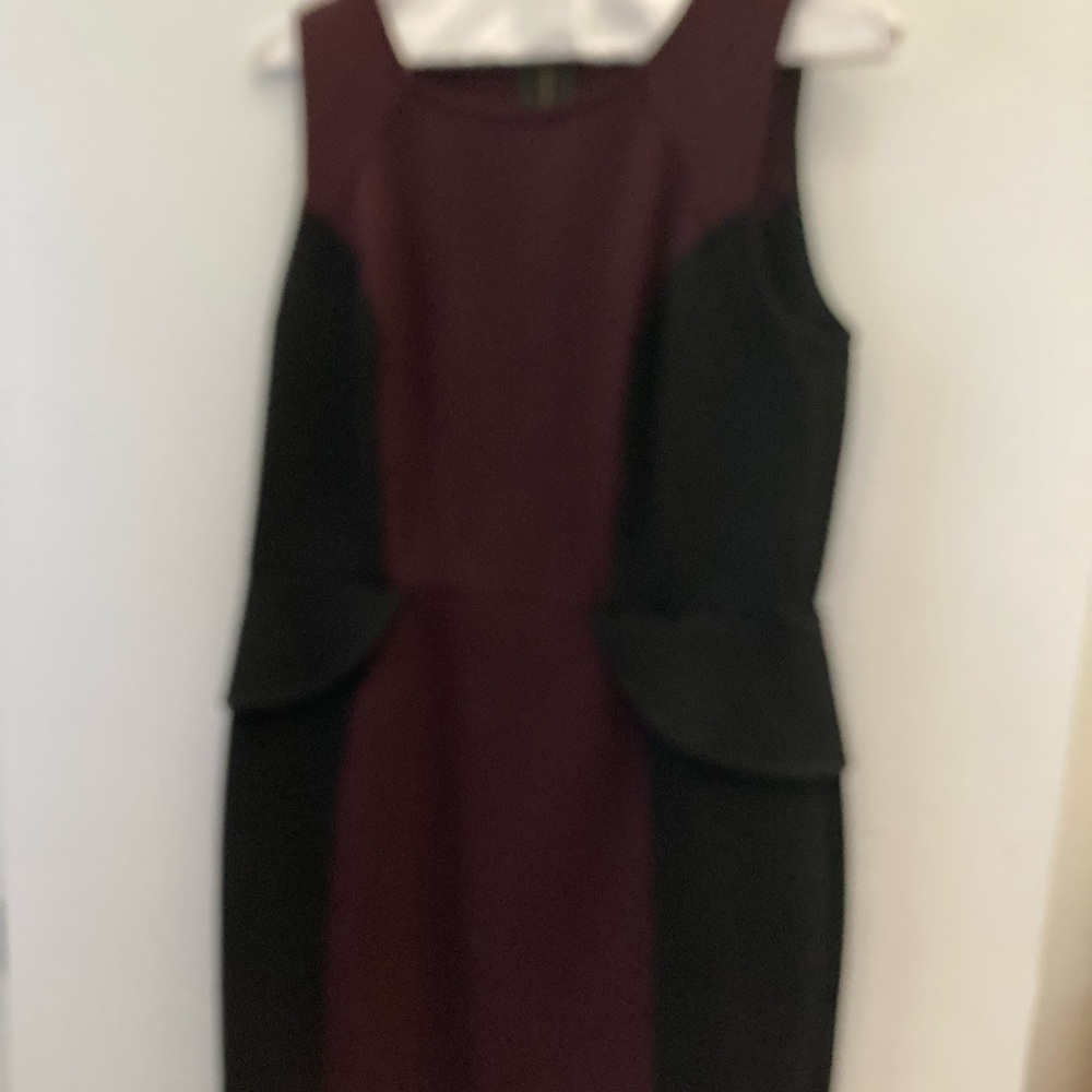 Burgundy and black dress.
